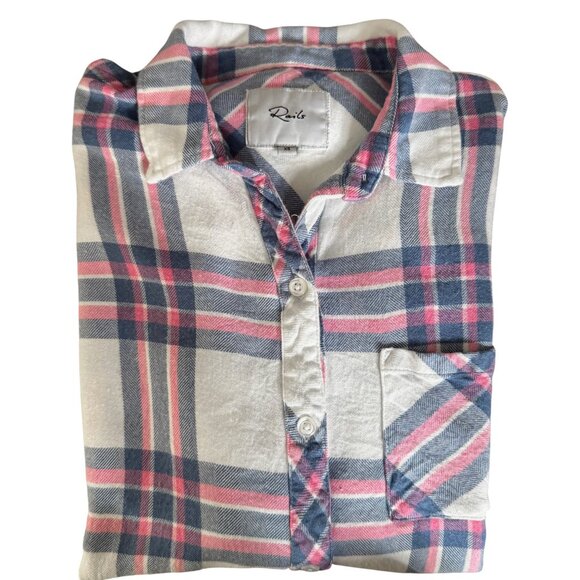 RAILS Hunter White Sky Pink Plaid Button-Up Top - Size XS - Picture 1 of 10